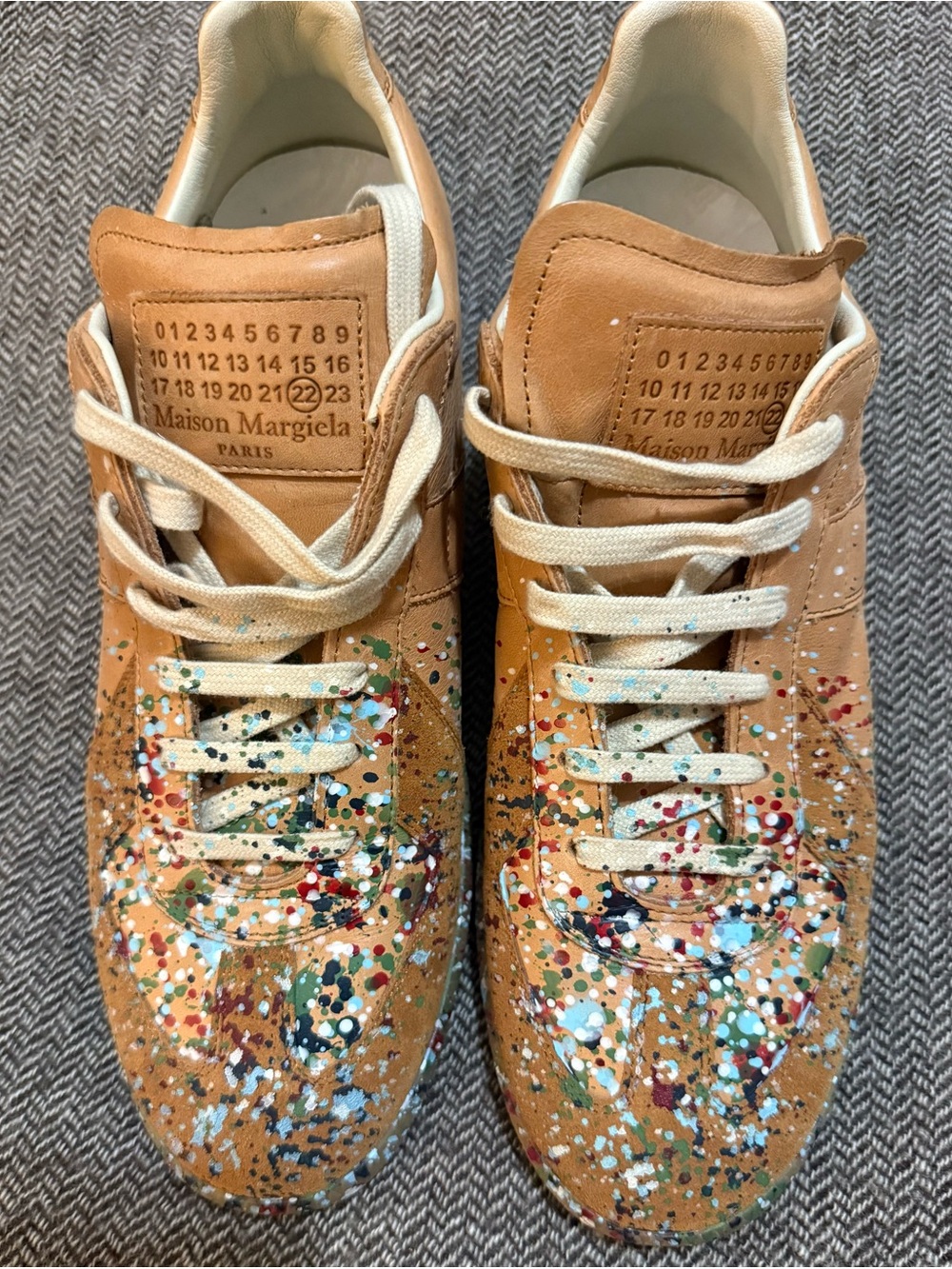 Maison Martin Margiela Kids Tan Leather Sneakers with Multicolor Paint Splatter